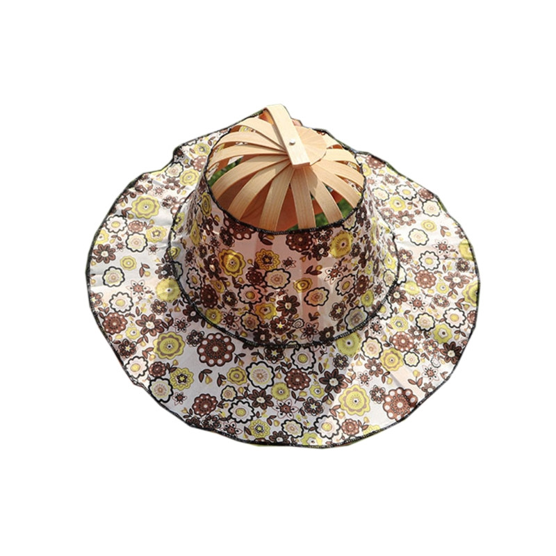 Cepure ceļošanai Regulējama cepure ar rokas salokāmu ventilatoru Saliekama bambusa cepure un ventilators vasaras pludmales salokāma cepure un ventilators R7RF