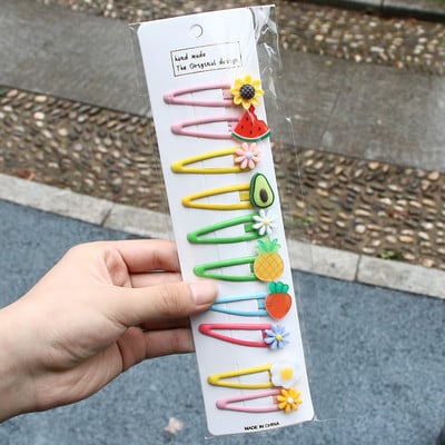 10 DB/Szett Új Lány Aranyos Rajzfilm Virág Gyümölcs Hajtűk Fejfedők Gyerekek Édes Hajcsat Barrettes Fejpánt Divat Hajkiegészítők