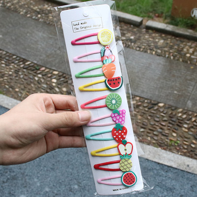 10 DB/Szett Új Lány Aranyos Rajzfilm Virág Gyümölcs Hajtűk Fejfedők Gyerekek Édes Hajcsat Barrettes Fejpánt Divat Hajkiegészítők