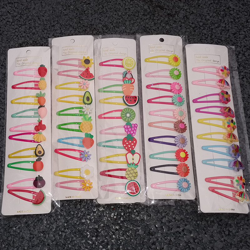 10 DB/Szett Új Lány Aranyos Rajzfilm Virág Gyümölcs Hajtűk Fejfedők Gyerekek Édes Hajcsat Barrettes Fejpánt Divat Hajkiegészítők