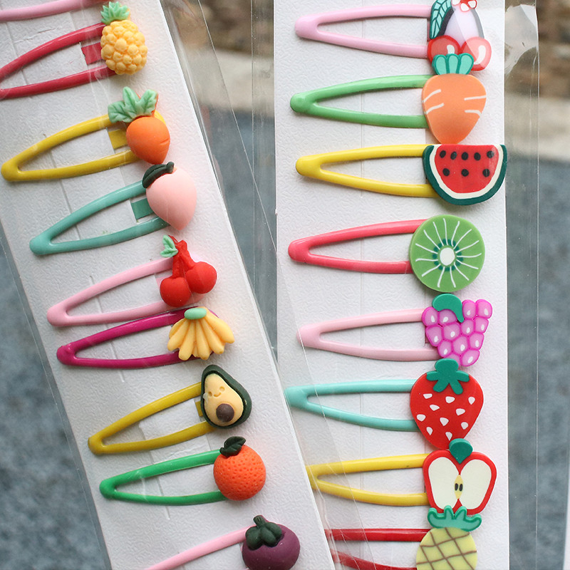 10 DB/Szett Új Lány Aranyos Rajzfilm Virág Gyümölcs Hajtűk Fejfedők Gyerekek Édes Hajcsat Barrettes Fejpánt Divat Hajkiegészítők