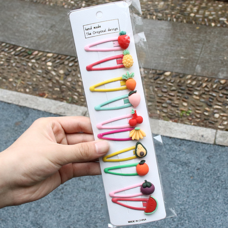 10 DB/Szett Új Lány Aranyos Rajzfilm Virág Gyümölcs Hajtűk Fejfedők Gyerekek Édes Hajcsat Barrettes Fejpánt Divat Hajkiegészítők
