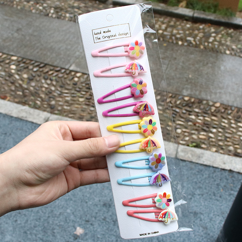 10 DB/Szett Új Lány Aranyos Rajzfilm Virág Gyümölcs Hajtűk Fejfedők Gyerekek Édes Hajcsat Barrettes Fejpánt Divat Hajkiegészítők