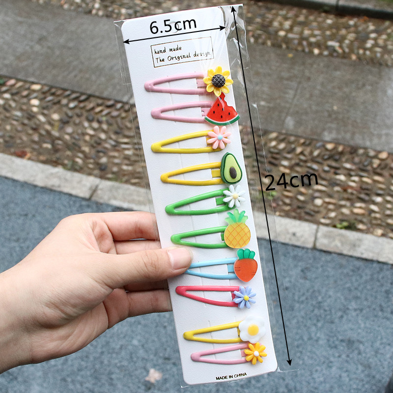 10 DB/Szett Új Lány Aranyos Rajzfilm Virág Gyümölcs Hajtűk Fejfedők Gyerekek Édes Hajcsat Barrettes Fejpánt Divat Hajkiegészítők