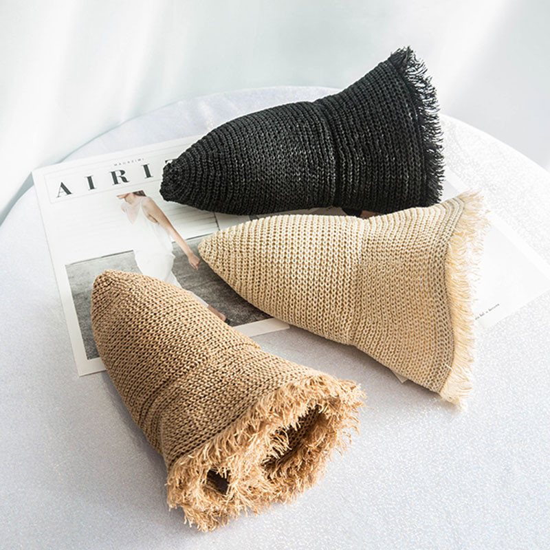 2021 NOVO Šešir ženski ljetni slamnati šešir ženski sklopivi vanjski šešir suncobran krzneni rub izdubljen šeširi za plažu ženska modna elegantna kapa