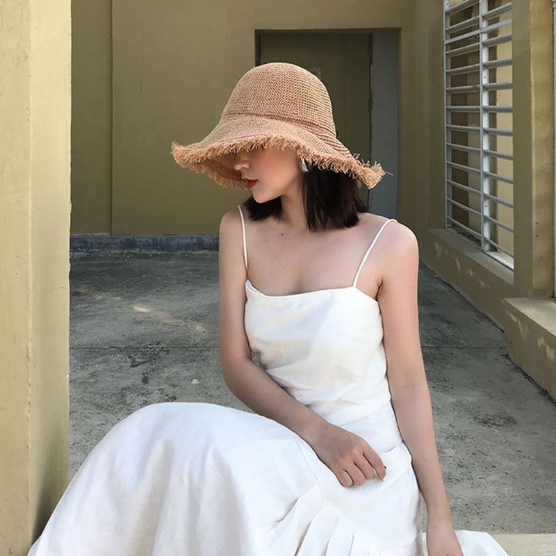 2021 NOVO Šešir ženski ljetni slamnati šešir ženski sklopivi vanjski šešir suncobran krzneni rub izdubljen šeširi za plažu ženska modna elegantna kapa
