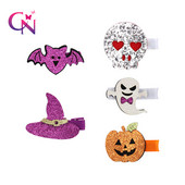 CN 10 buc/lot Mini sclipici pentru Halloween funde de păr din pâslă Agrafe de păr pentru fete Smile dovleac/craniu accesorii de păr pentru petrecere