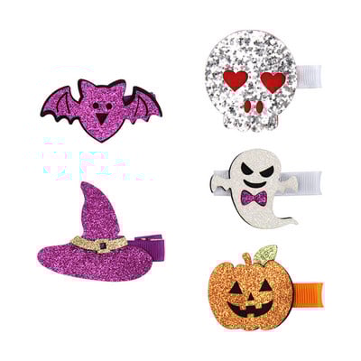 CN 10 buc/lot Mini sclipici pentru Halloween funde de păr din pâslă Agrafe de păr pentru fete Smile dovleac/craniu accesorii de păr pentru petrecere