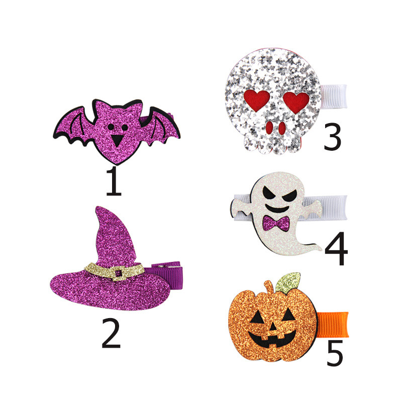 CN 10 buc/lot Mini sclipici pentru Halloween funde de păr din pâslă Agrafe de păr pentru fete Smile dovleac/craniu accesorii de păr pentru petrecere