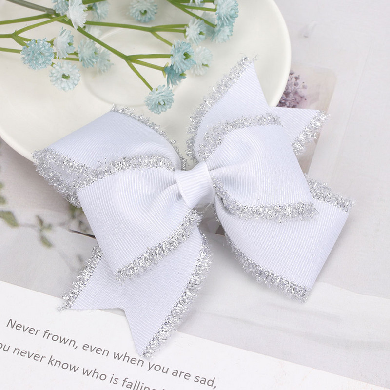 ncmama 1PC 4 inča pokrivala za glavu za djevojčice svjetlucave pune grosgrain vrpce mašne za kosu sa kopčom Ručno izrađene butik hvataljke za kosu za djecu