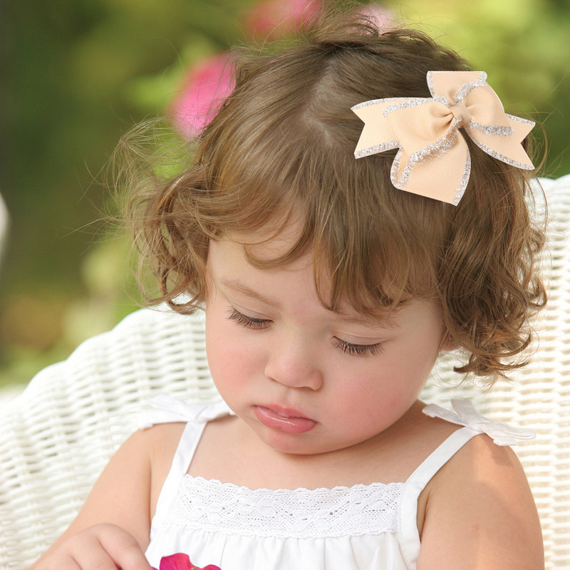 ncmama 1PC 4 inča pokrivala za glavu za djevojčice svjetlucave pune grosgrain vrpce mašne za kosu sa kopčom Ručno izrađene butik hvataljke za kosu za djecu