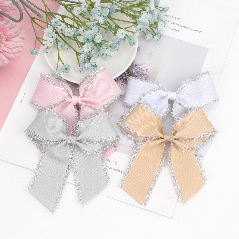 ncmama 1PC 4 inča pokrivala za glavu za djevojčice svjetlucave pune grosgrain vrpce mašne za kosu sa kopčom Ručno izrađene butik hvataljke za kosu za djecu