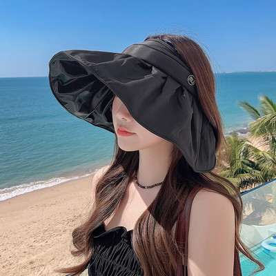 Pălărie de soare la modă, cu boruri mari de 14 cm, pentru femei, cu volan, cu design cu pliuri, pălărie de găleată, impermeabilă, în aer liber, protecție UV, șapcă de plajă de vacanță