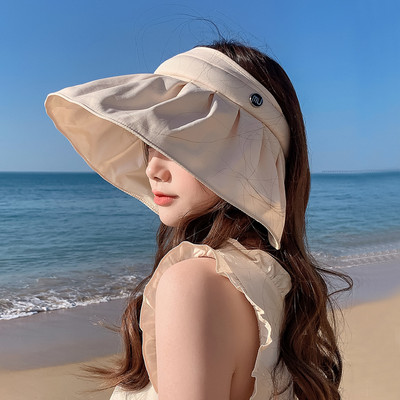 Pălărie de soare la modă, cu boruri mari de 14 cm, pentru femei, cu volan, cu design cu pliuri, pălărie de găleată, impermeabilă, în aer liber, protecție UV, șapcă de plajă de vacanță
