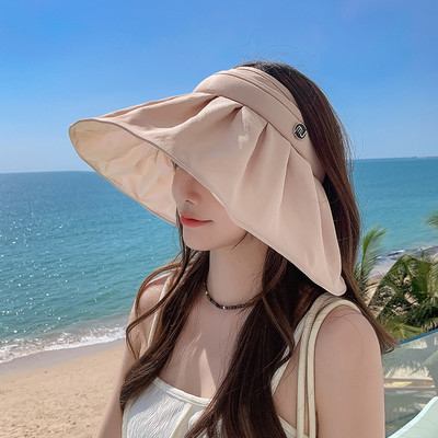 Pălărie de soare la modă, cu boruri mari de 14 cm, pentru femei, cu volan, cu design cu pliuri, pălărie de găleată, impermeabilă, în aer liber, protecție UV, șapcă de plajă de vacanță