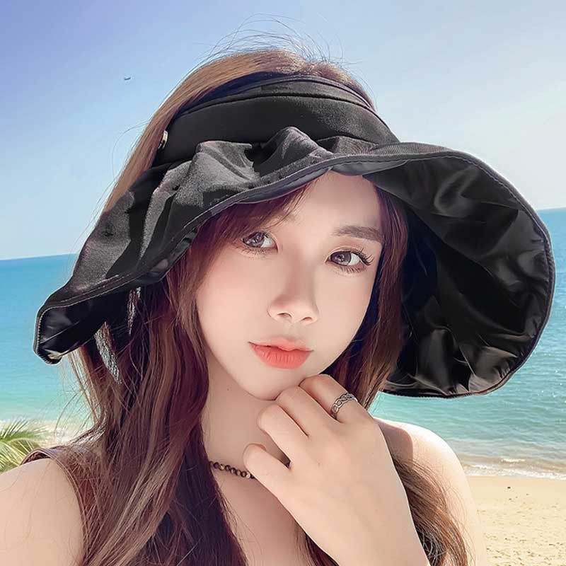 Pălărie de soare la modă, cu boruri mari de 14 cm, pentru femei, cu volan, cu design cu pliuri, pălărie de găleată, impermeabilă, în aer liber, protecție UV, șapcă de plajă de vacanță