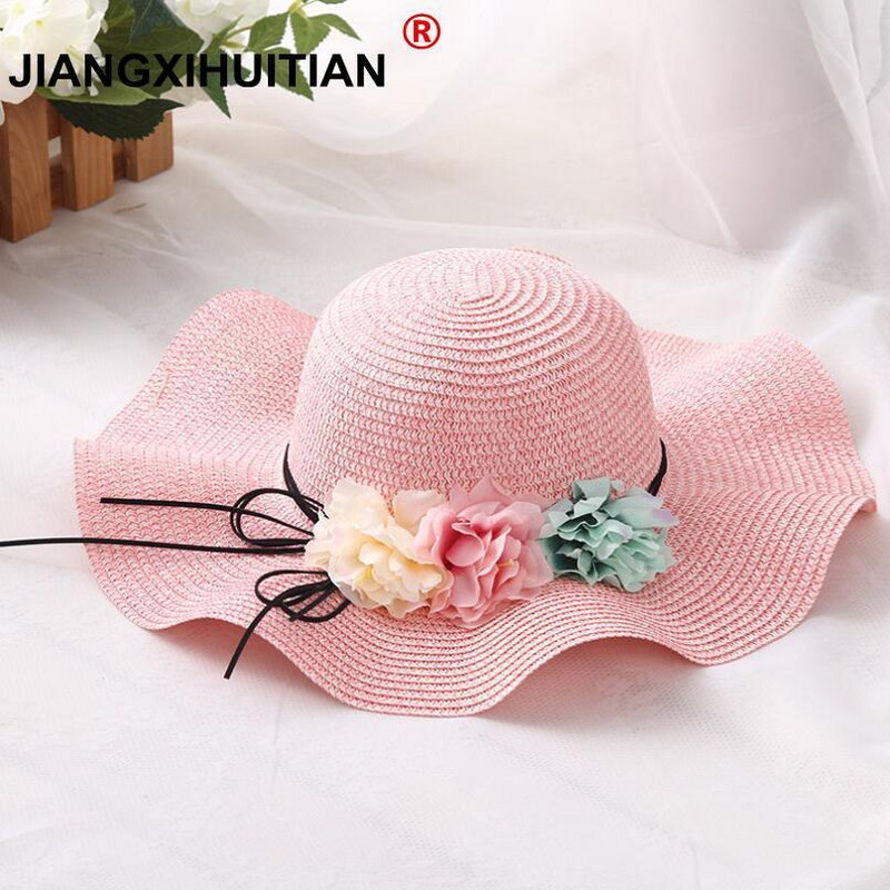 Modni roditelj-dijete Slatki šeširi za sunčanje u obliku cvijeta Djevojčica ručno rađena šeširi za sunčanje od slame sa širokim obodom Šeširi za sunce sa širokim obodom, ležerni šešir za sjenu, ljetni ženski šešir za plažu