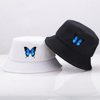 Blue Butterfly Harajuku zvejnieka cepures sauļošanās aizsargkrēms ikdienas pludmales sauļošanās vāciņš āra unisex kausa cepure salokāmi kokvilnas panamas cepures