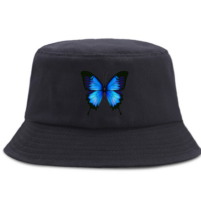 Fluture albastru, pălării de pescar Harajuku, protecție solară, șapcă de plajă, ocazională, în aer liber, unisex, pălărie cu găleată, șapci Panama pliabile din bumbac