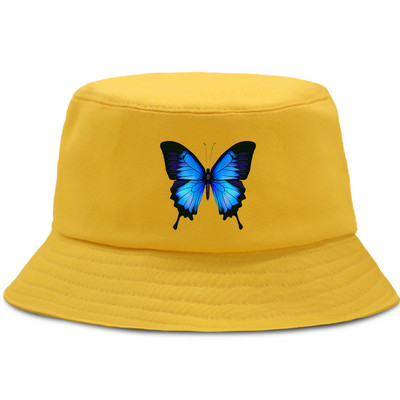 Fluture albastru, pălării de pescar Harajuku, protecție solară, șapcă de plajă, ocazională, în aer liber, unisex, pălărie cu găleată, șapci Panama pliabile din bumbac