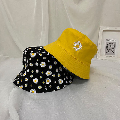 Reverzibilni šešir s tratinčicama za žene, pamučna dvostrana ribarska kapa za sunčanje s cvjetnim vezom i širokim obodom