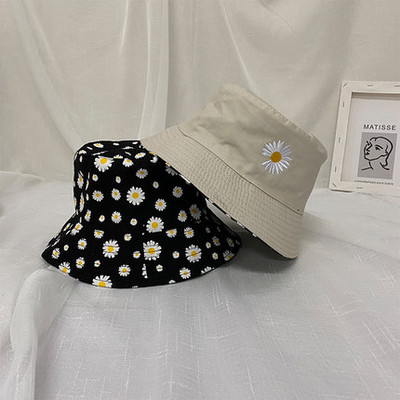 Reverzibilni šešir s tratinčicama za žene, pamučna dvostrana ribarska kapa za sunčanje s cvjetnim vezom i širokim obodom