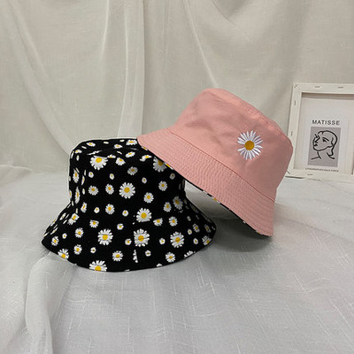 Reverzibilni šešir s tratinčicama za žene, pamučna dvostrana ribarska kapa za sunčanje s cvjetnim vezom i širokim obodom