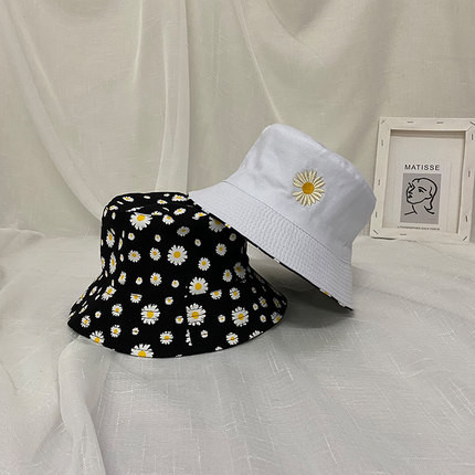 Reverzibilni šešir s tratinčicama za žene, pamučna dvostrana ribarska kapa za sunčanje s cvjetnim vezom i širokim obodom