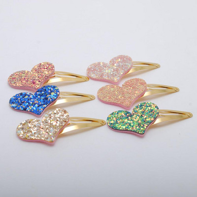 6 buc/lot Agrafe Noi Fete Design Corea Glitter Heart Copii Cadou Aniversare Accesorii Păr Copii Agraf Pentru Copii
