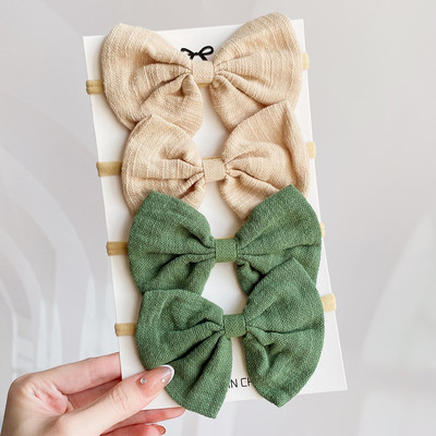 4 bucăți/set de culoare uni din bumbac fundite pentru bebeluși bentita pentru copii elastic din nailon accesorii pentru păr drăguț nou-născut fete