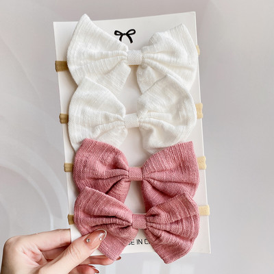 4 bucăți/set de culoare uni din bumbac fundite pentru bebeluși bentita pentru copii elastic din nailon accesorii pentru păr drăguț nou-născut fete