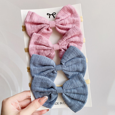 4 bucăți/set de culoare uni din bumbac fundite pentru bebeluși bentita pentru copii elastic din nailon accesorii pentru păr drăguț nou-născut fete
