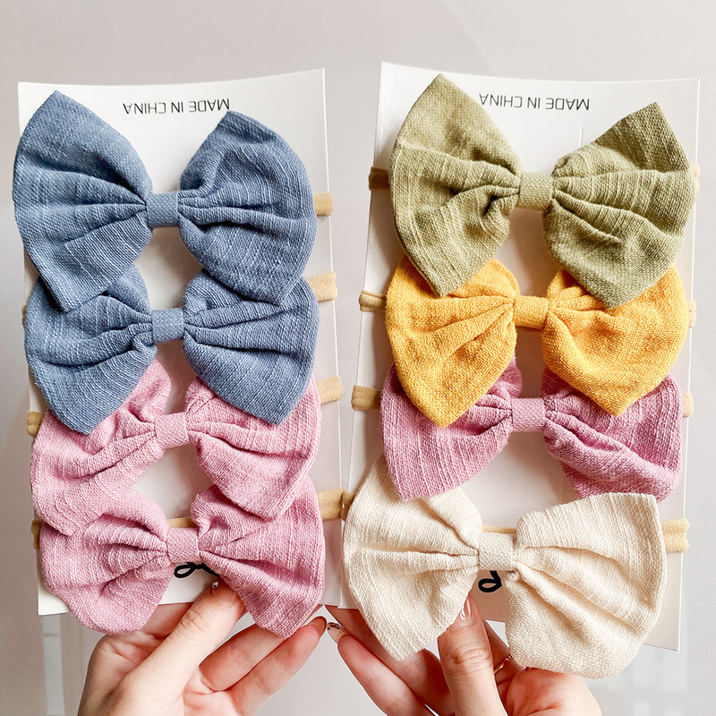 4 bucăți/set de culoare uni din bumbac fundite pentru bebeluși bentita pentru copii elastic din nailon accesorii pentru păr drăguț nou-născut fete