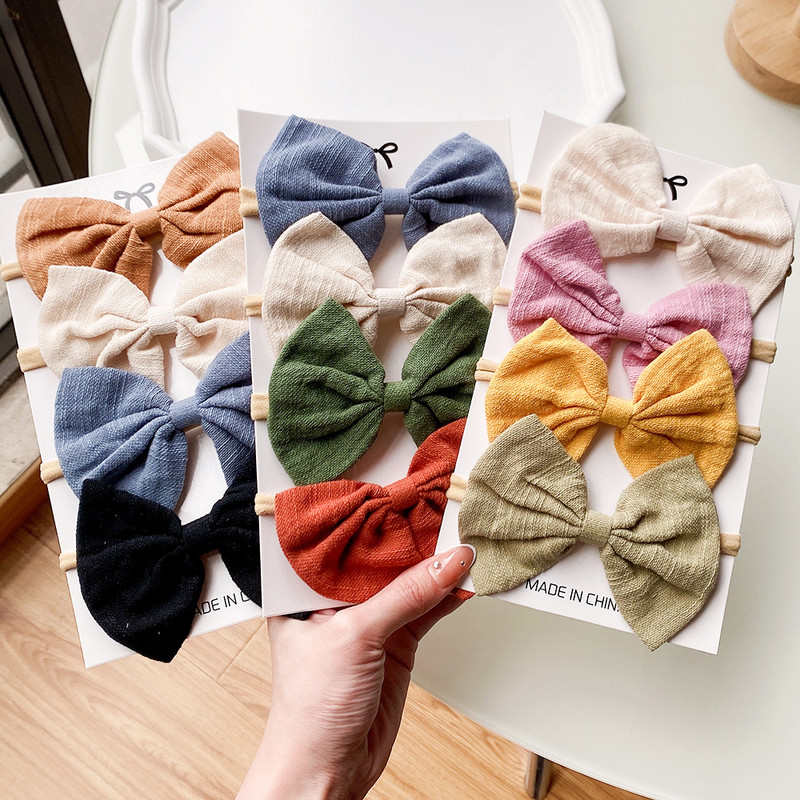 4 bucăți/set de culoare uni din bumbac fundite pentru bebeluși bentita pentru copii elastic din nailon accesorii pentru păr drăguț nou-născut fete
