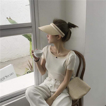 Καυτές εκπτώσεις 2021 Καπέλο μπέιζμπολ Summer lady Empty Top Sun Visor Καπέλο Καλοκαιρινό ψάθινο Φαρδύ γείσο Καπέλα ηλίου Καπέλο προστασίας από υπεριώδη ακτινοβολία