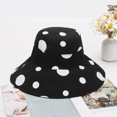 1 buc pălărie de găleată reversibilă imprimată cu buline, pălărie de soare de plajă, anti-UV, pălărie de vară, șapcă de pescar portabilă pliabilă