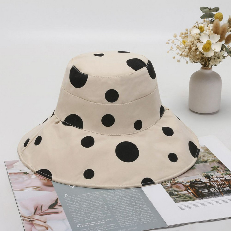 1 buc pălărie de găleată reversibilă imprimată cu buline, pălărie de soare de plajă, anti-UV, pălărie de vară, șapcă de pescar portabilă pliabilă
