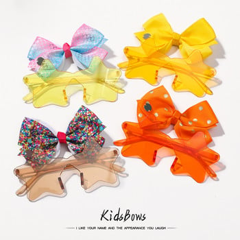 2 τεμάχια/συσκευασία Vintage Kids Summer Bows Headband Στρογγυλά γυαλιά ηλίου Παιδικά γυαλιά ηλίου Προστατευτικά γυαλιά για μωρά Παιδικά αξεσουάρ μαλλιών