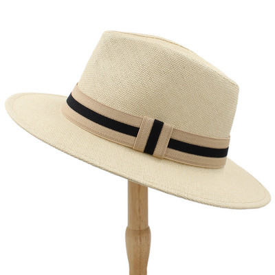 Moda Femei Bărbați Pălărie de soare de paie cu boruri largi Pălărie Panama pentru plajă Pălărie Fedora Jazz Dimensiune 56-58CM