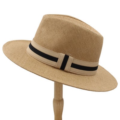Moda Femei Bărbați Pălărie de soare de paie cu boruri largi Pălărie Panama pentru plajă Pălărie Fedora Jazz Dimensiune 56-58CM