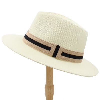 Moda Femei Bărbați Pălărie de soare de paie cu boruri largi Pălărie Panama pentru plajă Pălărie Fedora Jazz Dimensiune 56-58CM