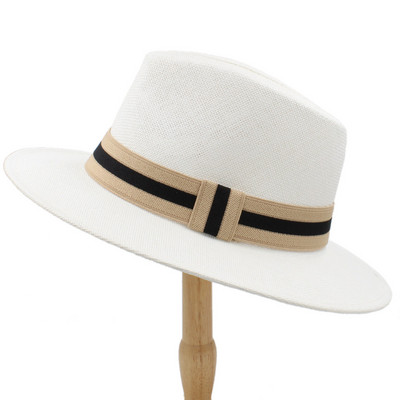 Moda Femei Bărbați Pălărie de soare de paie cu boruri largi Pălărie Panama pentru plajă Pălărie Fedora Jazz Dimensiune 56-58CM