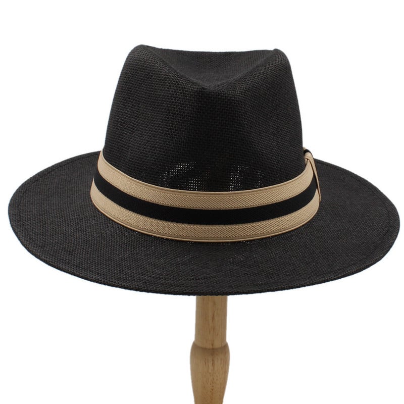 Moda Femei Bărbați Pălărie de soare de paie cu boruri largi Pălărie Panama pentru plajă Pălărie Fedora Jazz Dimensiune 56-58CM