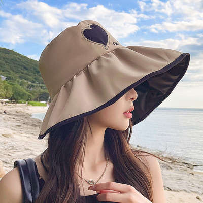 Suvine Beach Love Heart tuulekindel vinüül päikesekaitse ämbrimüts naistele päikesevari UV suurte räästadega kalamehemüts kokkupandav