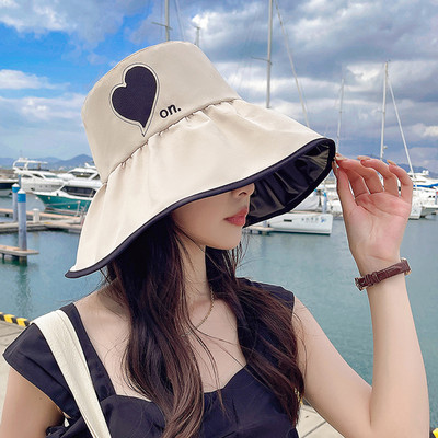 Suvine Beach Love Heart tuulekindel vinüül päikesekaitse ämbrimüts naistele päikesevari UV suurte räästadega kalamehemüts kokkupandav