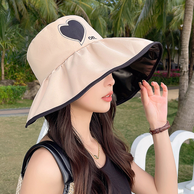 Suvine Beach Love Heart tuulekindel vinüül päikesekaitse ämbrimüts naistele päikesevari UV suurte räästadega kalamehemüts kokkupandav