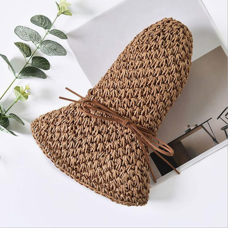 Skrybėlė vasarinė moteriška sulankstoma didelio kraštelio paplūdimio kepurė nuo saulės šiaudinė paplūdimio kepurė moterims Elegantiškos atostogų kelionių kepurės