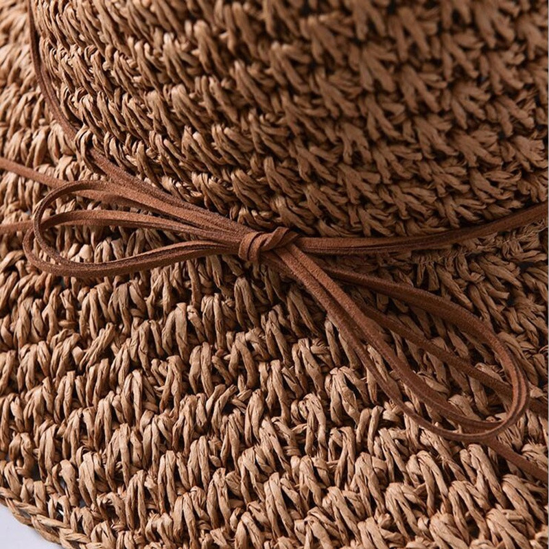 Skrybėlė vasarinė moteriška sulankstoma didelio kraštelio paplūdimio kepurė nuo saulės šiaudinė paplūdimio kepurė moterims Elegantiškos atostogų kelionių kepurės