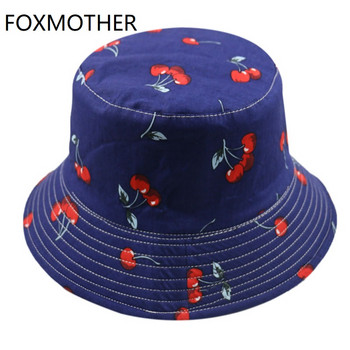 FOXMOTHER Нови есенни тъмносини бели черешови щампи Рибарски шапки Шапки Жени Мъж Gorras 2021