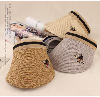 Νέα γυναικεία καπέλα ηλίου χειροποίητα DIY Bees Letter Visor Caps Parent-Child Summer Cap Casual Shade Hat Empty Top Hat Beach